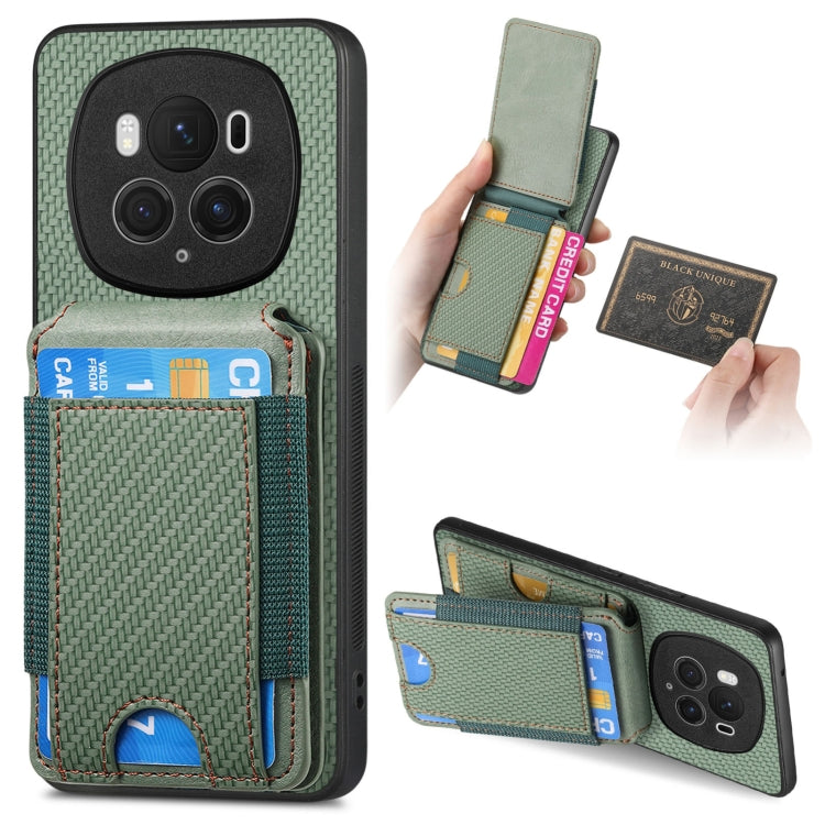 For Honor Magic6 Pro Carbon Fiber Vertical Flip Wallet Stand Phone Case(Green) - Honor Cases by PMC Jewellery | Online Shopping South Africa | PMC Jewellery | Buy Now Pay Later Mobicred