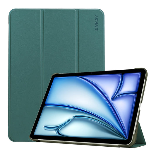 For iPad Air 13 2024 ENKAY Tri-fold Custer Texture Platic Leather Smart Tablet Case(Dark Green) - iPad Air 13 2024 Cases by ENKAY | Online Shopping South Africa | PMC Jewellery | Buy Now Pay Later Mobicred