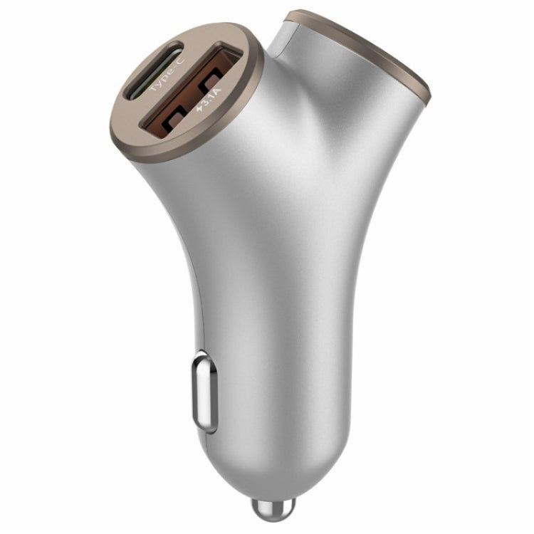 A2 2 USB + 2 Type-C Phone Fast Charging Power Adapter 78W Y-Shaped Car Charger(Silver) - Car Charger by PMC Jewellery | Online Shopping South Africa | PMC Jewellery | Buy Now Pay Later Mobicred