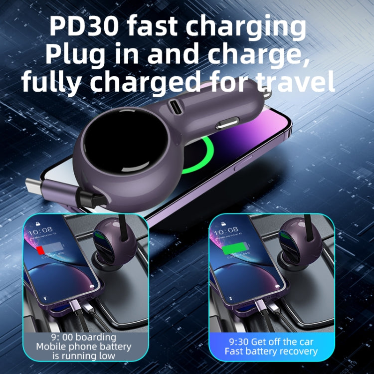 K2 With 60W Type-C Retractable Cable Type-C Port Phone Fast Charging Adapter Car Charger - Car Charger by PMC Jewellery | Online Shopping South Africa | PMC Jewellery | Buy Now Pay Later Mobicred