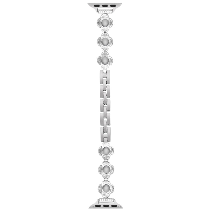 For Apple Watch Series 9 41mm Four Leaf Clover Quick-Release Metal Chain Watch Band(Silver) - free shipping - PMC TechLife - Order now!
