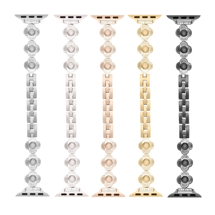 For Apple Watch Series 3 38mm Four Leaf Clover Quick-Release Metal Chain Watch Band(Silver) - free shipping - PMC TechLife - Order now!