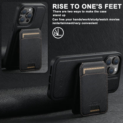 For iPhone 12 Suteni M2 Cross-Grain MagSafe Vertical Card Back Phone Case(Black) - iPhone 12 / 12 Pro Cases by Suteni | Online Shopping South Africa | PMC Jewellery | Buy Now Pay Later Mobicred