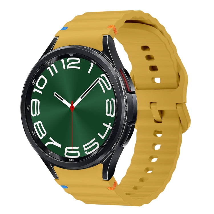 For Samsung Galaxy Watch 6 Classic Wave Pattern Stitched Silicone Watch Band(Yellow) - free shipping - PMC TechLife - Order now!