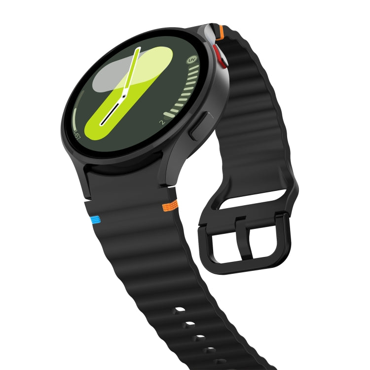 For Samsung Galaxy Watch 6 40 / 44mm Wave Pattern Stitched Silicone Watch Band(Black) - free shipping - PMC TechLife - Order now!