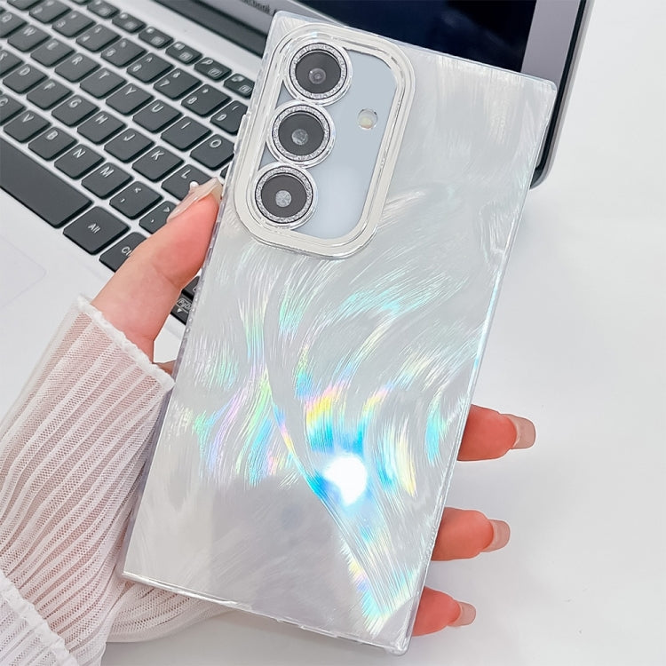 For Samsung Galaxy S25 5G Plating Glitter Texture TPU Phone Case with Lens Film(White Feather Yarn) - Galaxy S25 5G Cases by PMC Jewellery | Online Shopping South Africa | PMC Jewellery | Buy Now Pay Later Mobicred