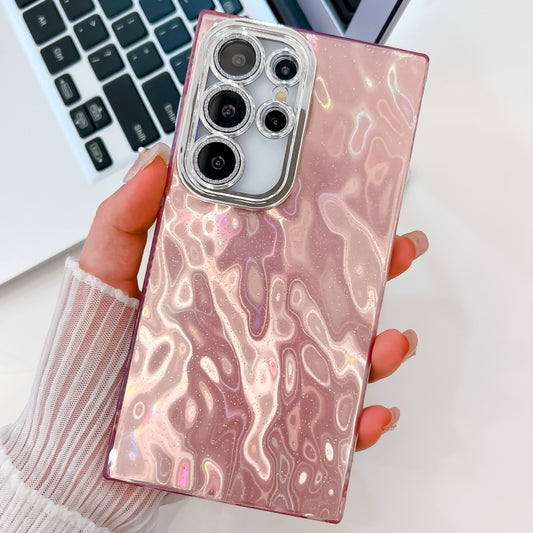 For Samsung Galaxy S25 Ultra 5G Plating Glitter Texture TPU Phone Case with Lens Film(Pink Wrinkles) - Galaxy S25 Ultra 5G Cases by PMC Jewellery | Online Shopping South Africa | PMC Jewellery | Buy Now Pay Later Mobicred