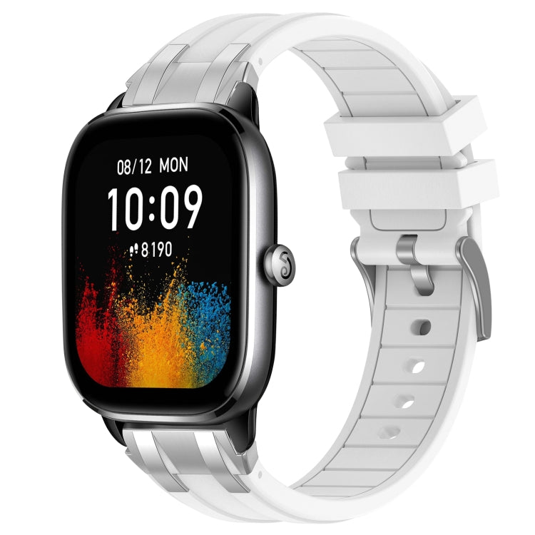 For Amazfit GTS4 Mini 20mm Quick Release Silver Buckle Royal Silicone Watch Band(White) - free shipping - PMC TechLife - Order now!