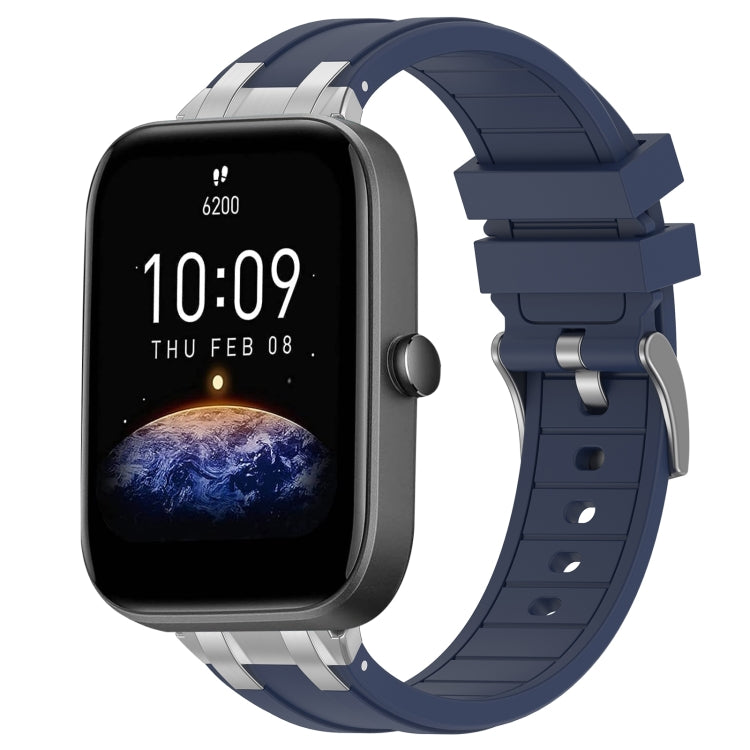 For Amazfit Bip3 20mm Quick Release Silver Buckle Royal Silicone Watch Band(Navy Blue) - free shipping - PMC TechLife - Order now!