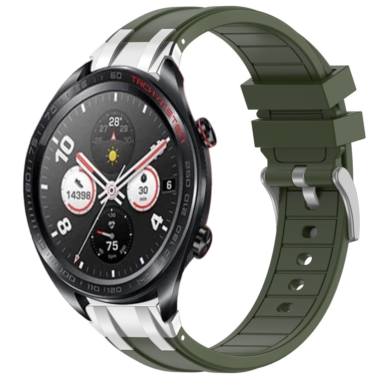 For Honor Magic Watch 22mm Quick Release Silver Buckle Royal Silicone Watch Band(Olive Green) - free shipping - PMC TechLife - Order now!