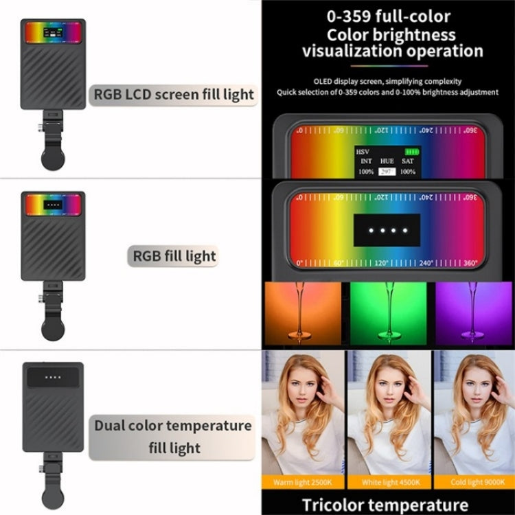 V16R Wth OLED Screen 24 Effects RGB Light Pocket Fill Light for Mobile Phone / Tablet / Laptop - Selfie Light by PMC TechLife | Online Shopping South Africa | PMC TechLife | Buy Now Pay Later Mobicred