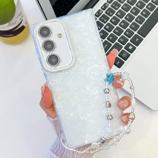 For Samsung Galaxy S25+ 5G Plating Glitter Texture Chain Wristband TPU Phone Case with Lens Film(White Shell Pattern) - Galaxy S25+ 5G Cases by PMC Jewellery | Online Shopping South Africa | PMC Jewellery | Buy Now Pay Later Mobicred