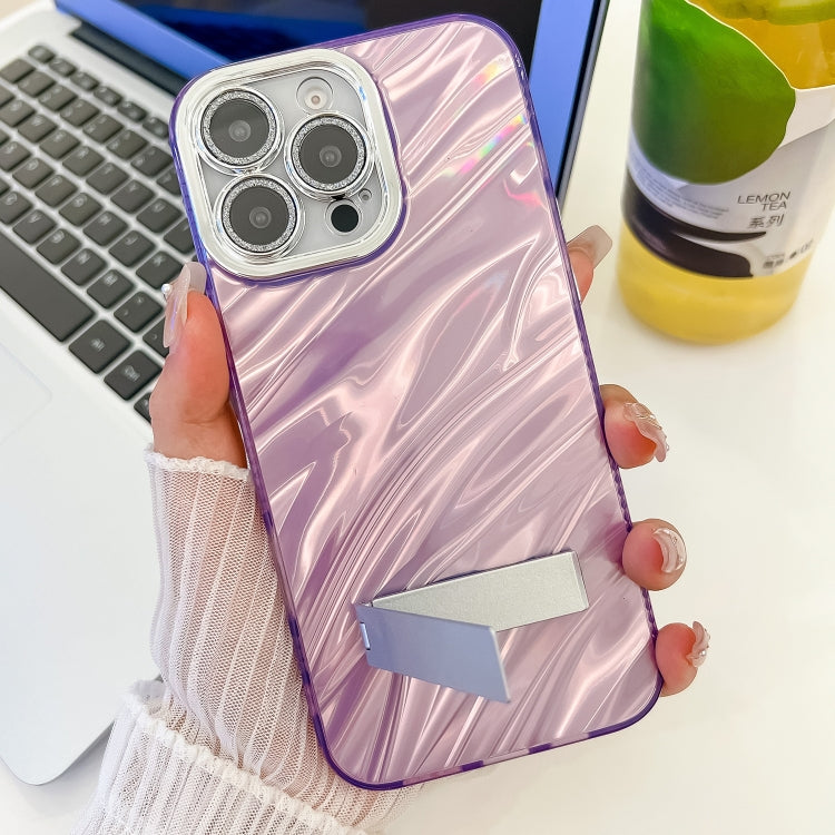 For iPhone 16 Plating Glitter Texture Fold Holder TPU Phone Case with Lens Film(White Tinfoil Texture) - iPhone 16 Cases by PMC TechLife | Online Shopping South Africa | PMC TechLife | Buy Now Pay Later Mobicred