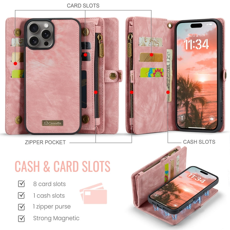 For iPhone 16 Pro Max CaseMe 008 Detachable Multifunctional Leather Phone Case(Pink) - free shipping - PMC Jewellery - Order now!