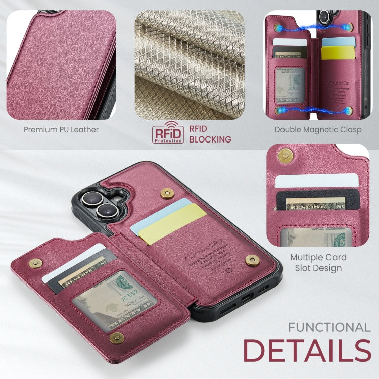 For iPhone 16 CaseMe C22 Card Slots Holder RFID Anti-theft Phone Case(Red) - free shipping - PMC Jewellery - Order now!