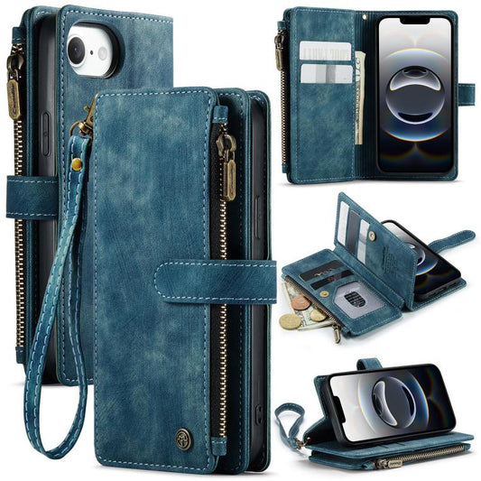 For iPhone 16e CaseMe C30 Card Slots Zipper Wallet Leather Phone Case(Blue) - iPhone 16e Cases by CaseMe | Online Shopping South Africa | PMC Jewellery | Buy Now Pay Later Mobicred