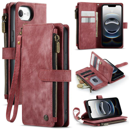 For iPhone 16e CaseMe C30 Card Slots Zipper Wallet Leather Phone Case(Red) - iPhone 16e Cases by CaseMe | Online Shopping South Africa | PMC Jewellery | Buy Now Pay Later Mobicred