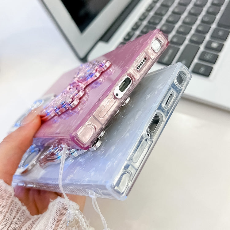 For Samsung Galaxy S25+ 5G Plating Glitter Lens Film Texture Butterfly Holder Wristband Phone Case(Pink Tinfoil Texture) - Galaxy S25+ 5G Cases by PMC Jewellery | Online Shopping South Africa | PMC Jewellery | Buy Now Pay Later Mobicred