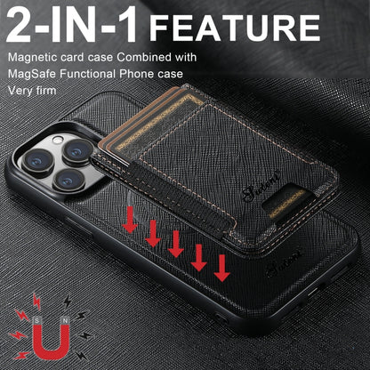 For iPhone 16 Pro Max Suteni H17 Cross Grain Leather MagSafe Detachable Wallet Phone Case(Black) - iPhone 16 Pro Max Cases by Suteni | Online Shopping South Africa | PMC Jewellery | Buy Now Pay Later Mobicred