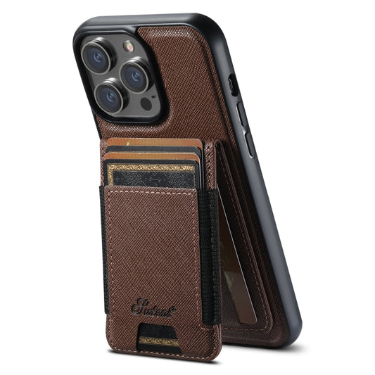 For iPhone 16 Pro Max Suteni H17 Cross Grain Leather MagSafe Detachable Wallet Phone Case(Brown) - iPhone 16 Pro Max Cases by Suteni | Online Shopping South Africa | PMC Jewellery | Buy Now Pay Later Mobicred