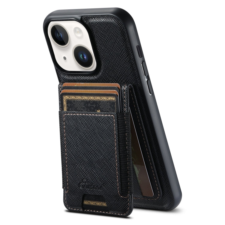 For iPhone 15 Suteni H17 Cross Grain Leather MagSafe Detachable Wallet Phone Case(Black) - iPhone 15 Cases by Suteni | Online Shopping South Africa | PMC Jewellery | Buy Now Pay Later Mobicred