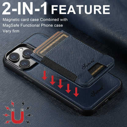 For iPhone 13 Pro Suteni H17 Cross Grain Leather MagSafe Detachable Wallet Phone Case(Blue) - iPhone 13 Pro Cases by Suteni | Online Shopping South Africa | PMC Jewellery | Buy Now Pay Later Mobicred