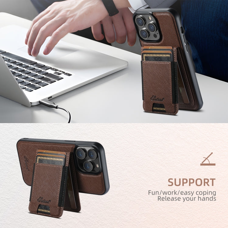 For iPhone 13 Suteni H17 Cross Grain Leather MagSafe Detachable Wallet Phone Case(Brown) - iPhone 13 Cases by Suteni | Online Shopping South Africa | PMC Jewellery | Buy Now Pay Later Mobicred