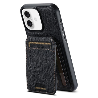 For iPhone 16 Plus Suteni H18 Cross Grain MagSafe Wallet Leather Phone Case(Black) - iPhone 16 Plus Cases by Suteni | Online Shopping South Africa | PMC Jewellery | Buy Now Pay Later Mobicred