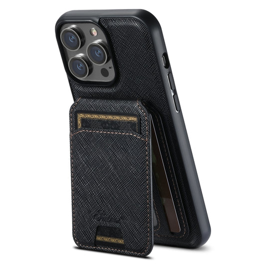 For iPhone 13 Pro Suteni H18 Cross Grain MagSafe Wallet Leather Phone Case(Black) - iPhone 13 Pro Cases by Suteni | Online Shopping South Africa | PMC Jewellery | Buy Now Pay Later Mobicred