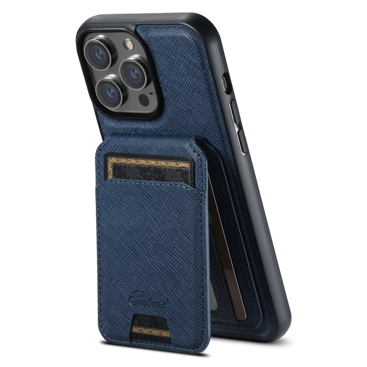 For iPhone 12 Pro Max Suteni H18 Cross Grain MagSafe Wallet Leather Phone Case(Blue) - iPhone 12 Pro Max Cases by Suteni | Online Shopping South Africa | PMC Jewellery | Buy Now Pay Later Mobicred