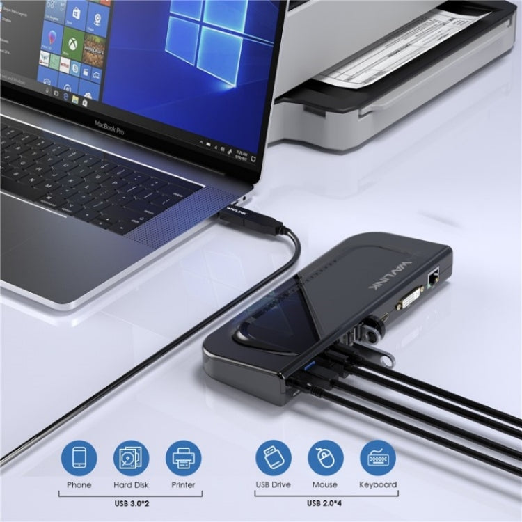 WAVLINK UG49DK4 Universal Laptop Docking Station Dual Monitor Supports DVI / HDMI / VGA(UK Plug) - USB 3.0 HUB by WAVLINK | Online Shopping South Africa | PMC Jewellery | Buy Now Pay Later Mobicred