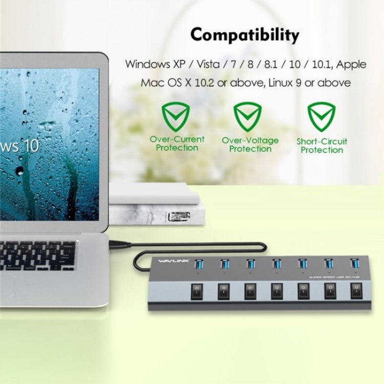 WAVLINK UH3076 5Gbps 7-port USB 3.0 Hub with Independent Switch and LED Indicator(EU Plug) - USB 3.0 HUB by WAVLINK | Online Shopping South Africa | PMC Jewellery | Buy Now Pay Later Mobicred