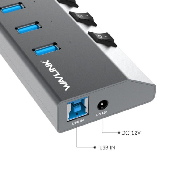 WAVLINK UH3076 5Gbps 7-port USB 3.0 Hub with Independent Switch and LED Indicator(UK Plug) - USB 3.0 HUB by WAVLINK | Online Shopping South Africa | PMC Jewellery | Buy Now Pay Later Mobicred