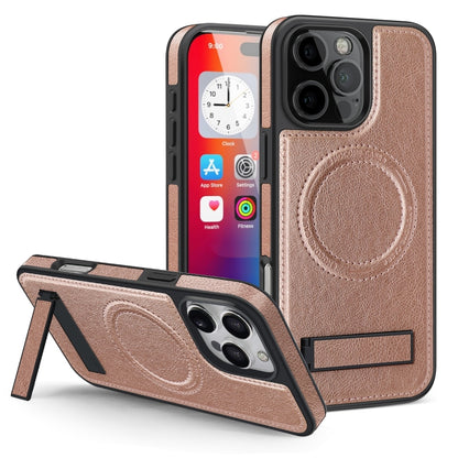 For iPhone 16 Pro Multi-function Holder MagSafe PU Phone Case(Pink) - iPhone 16 Pro Cases by PMC Jewellery | Online Shopping South Africa | PMC Jewellery | Buy Now Pay Later Mobicred