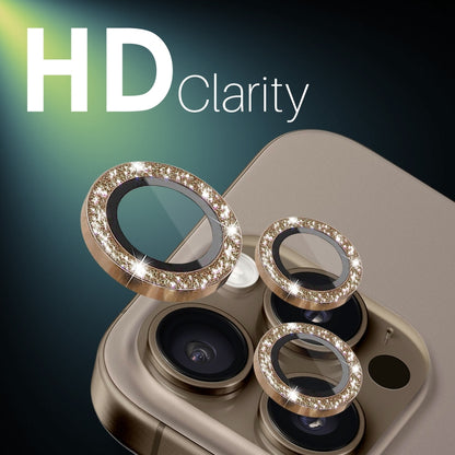 For iPhone 16 Pro / 16 Pro Max NORTHJO Glitter Camera Lens Protector Tempered Glass Metal Ring Film(Brown) - iPhone 16 Pro Max Tempered Glass by NORTHJO | Online Shopping South Africa | PMC Jewellery | Buy Now Pay Later Mobicred