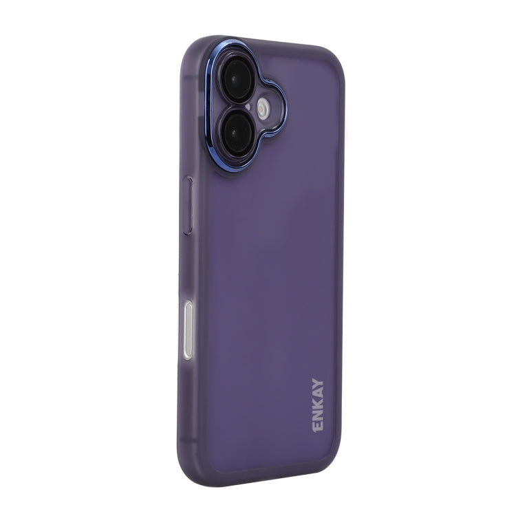 For iPhone 16 ENKAY Hat-Prince Translucent Matte TPU Phone Case with Lens Film(Purple) - free shipping - PMC Jewellery - Order now!