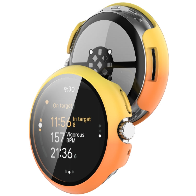 For Google Pixel Watch 3 45mm PC + Tempered Film Integrated Watch Protective Case(Yellow+Orange) - Watch Cases by PMC TechLife | Online Shopping South Africa | PMC TechLife | Buy Now Pay Later Mobicred