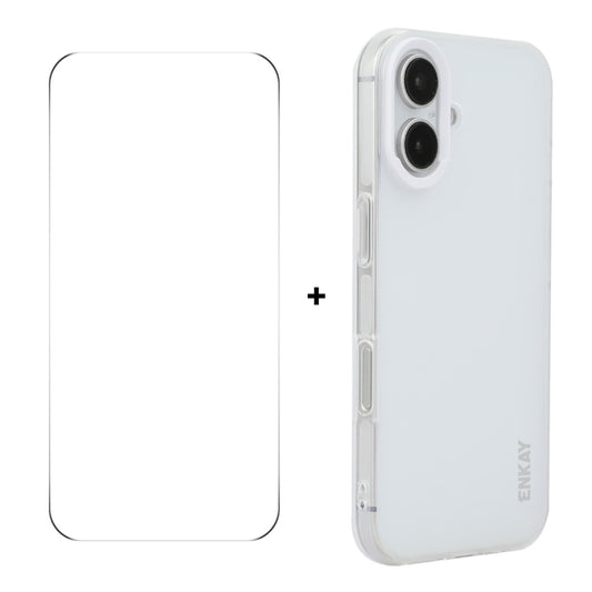 For iPhone 16 Plus ENKAY Hat-Prince Translucent Matte TPU Phone Case + 9H Big Arc Edge Film(White) - iPhone 16 Plus Cases by ENKAY | Online Shopping South Africa | PMC Jewellery | Buy Now Pay Later Mobicred