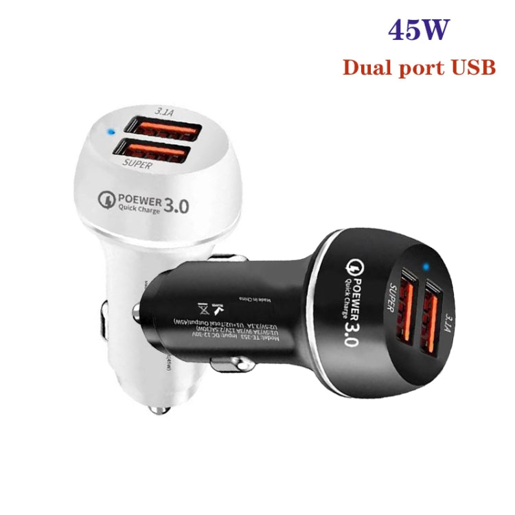 45W USB QC3.0 30W + USB 2.0 Fully Compatible Car Charger(White) - Car Charger by PMC Jewellery | Online Shopping South Africa | PMC Jewellery | Buy Now Pay Later Mobicred