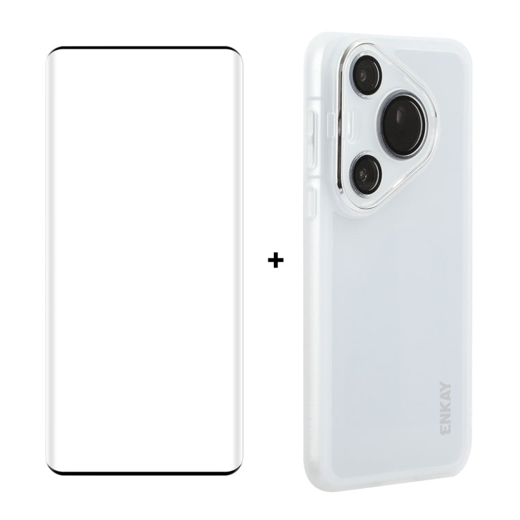 For Huawei Pura 70 Pro / 70 Pro+ ENKAY Hat-Prince Translucent Matte TPU Phone Case with Lens Film + 3D Hot Bending Film(White) - Huawei Cases by ENKAY | Online Shopping South Africa | PMC Jewellery | Buy Now Pay Later Mobicred