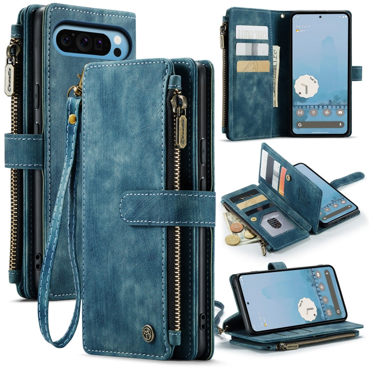 For Google Pixel 9 Pro XL CaseMe C30 Card Slots Zipper Wallet Leather Phone Case(Blue) - Google Cases by CaseMe | Online Shopping South Africa | PMC Jewellery | Buy Now Pay Later Mobicred