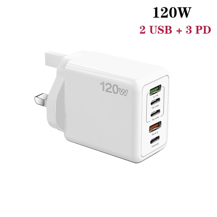 120W 3 PD Type-C Dual USB Multi Port Charger for Mobile Phones, UK Plug(White) - USB Charger by PMC Jewellery | Online Shopping South Africa | PMC Jewellery | Buy Now Pay Later Mobicred