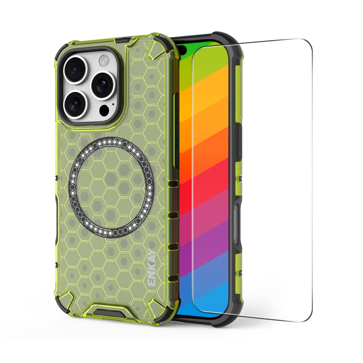 For iPhone 16 Pro ENKAY Hat-Prince Honeycomb MagSafe Shockproof Phone Case with Large Arc Edge Film(Green) - iPhone 16 Pro Cases by ENKAY | Online Shopping South Africa | PMC Jewellery | Buy Now Pay Later Mobicred