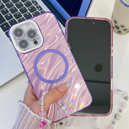 For iPhone 16 Pro Max Plating Texture Wristband MagSafe TPU Phone Case with Glitter Lens Film(White Water Ripples) - iPhone 16 Pro Max Cases by PMC Jewellery | Online Shopping South Africa | PMC Jewellery | Buy Now Pay Later Mobicred