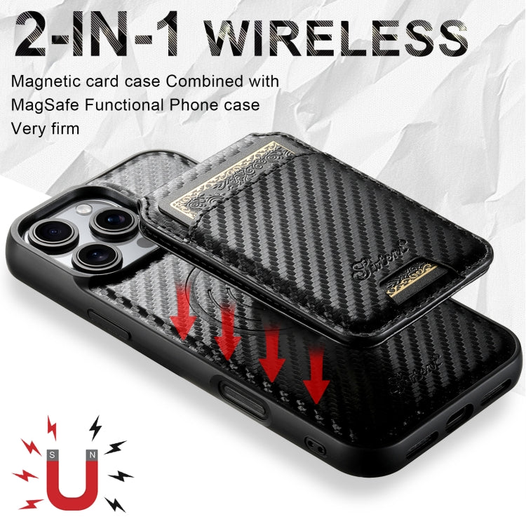 For iPhone 15 Pro Suteni TXWH18 Carbon Fiber Texture Detachable Wallet MagSafe Phone Case(Black) - iPhone 15 Pro Cases by Suteni | Online Shopping South Africa | PMC Jewellery | Buy Now Pay Later Mobicred