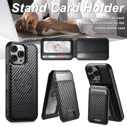 For iPhone 15 Plus Suteni TXWH18 Carbon Fiber Texture Detachable Wallet MagSafe Phone Case(Black) - iPhone 15 Plus Cases by Suteni | Online Shopping South Africa | PMC Jewellery | Buy Now Pay Later Mobicred