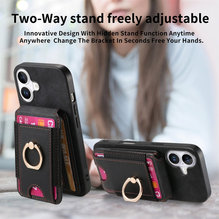 For iPhone 16 Retro Splitable Magnetic Stand Card Bag Leather Phone Case(Black) - iPhone 16 Cases by PMC Jewellery | Online Shopping South Africa | PMC Jewellery | Buy Now Pay Later Mobicred