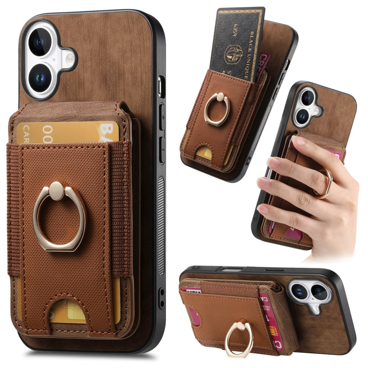 For iPhone 16 Retro Splitable Magnetic Stand Card Bag Leather Phone Case(Brown) - iPhone 16 Cases by PMC Jewellery | Online Shopping South Africa | PMC Jewellery | Buy Now Pay Later Mobicred