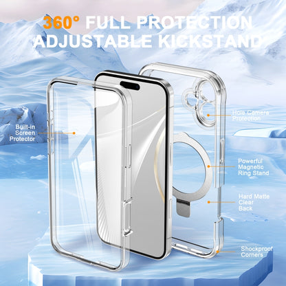 For iPhone 16 Skin Feel MagSafe Holder 360 Full Body Phone Case(Transparent) - iPhone 16 Cases by PMC Jewellery | Online Shopping South Africa | PMC Jewellery | Buy Now Pay Later Mobicred