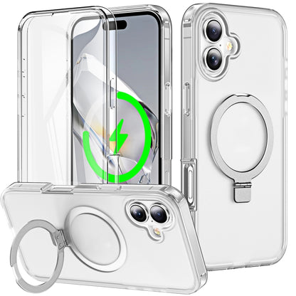 For iPhone 16 Plus Frosted Skin Feel MagSafe Holder 360 Full Body Phone Case(Transparent) - iPhone 16 Plus Cases by PMC Jewellery | Online Shopping South Africa | PMC Jewellery | Buy Now Pay Later Mobicred